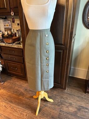 1990’s Harve Benard Sz 4 Grey Button Front Wool Blend Pencil Skirt